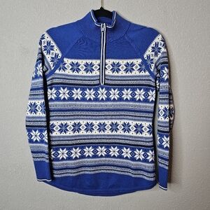 Talbots Petite Womens PS‎ Wool Blend Blue Sweater Winter Snowflake Warm Cozy